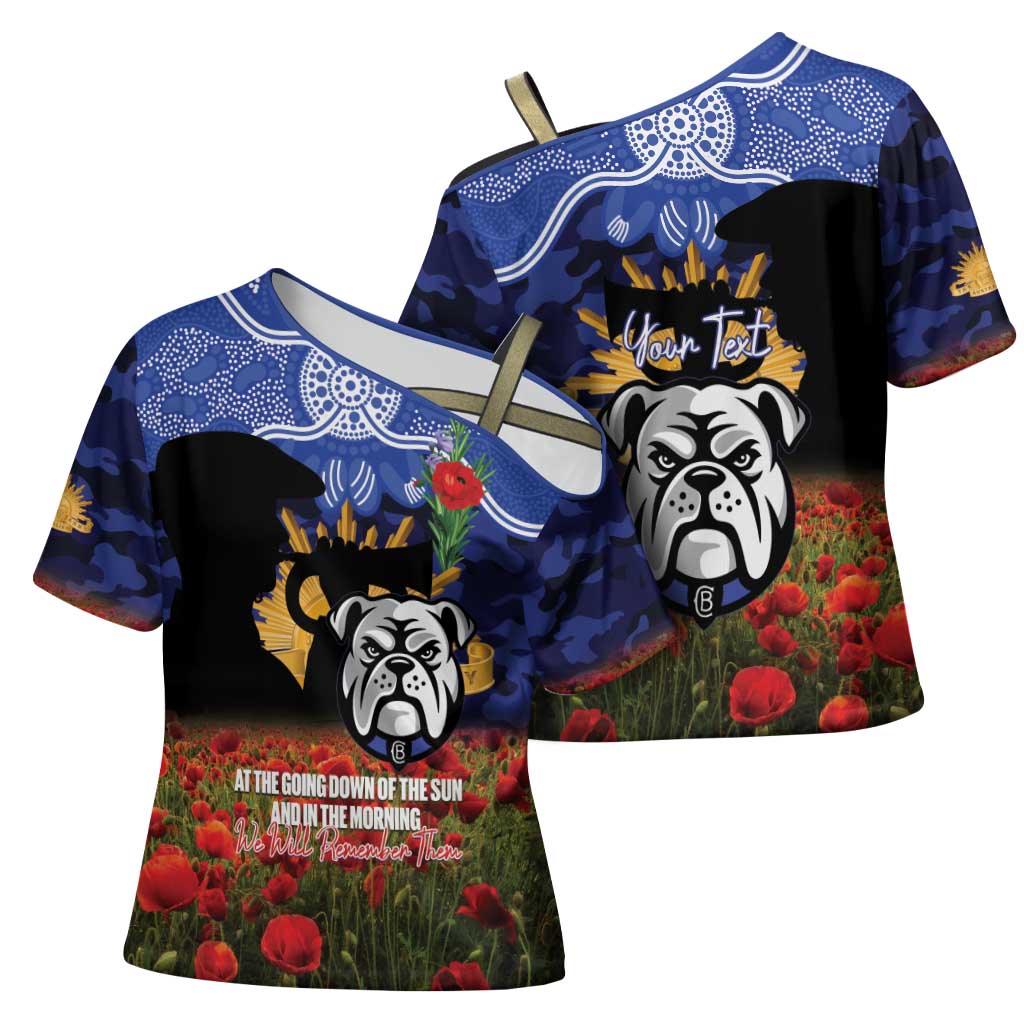 Personalised Bulldogs Rugby ANZAC Day Cross Shoulder Shirt Last Post Poppy We Will Remember Them