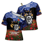 Personalised Bulldogs Rugby ANZAC Day Cross Shoulder Shirt Last Post Poppy We Will Remember Them