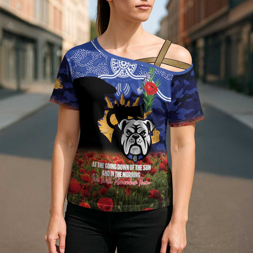 Personalised Bulldogs Rugby ANZAC Day Cross Shoulder Shirt Last Post Poppy We Will Remember Them