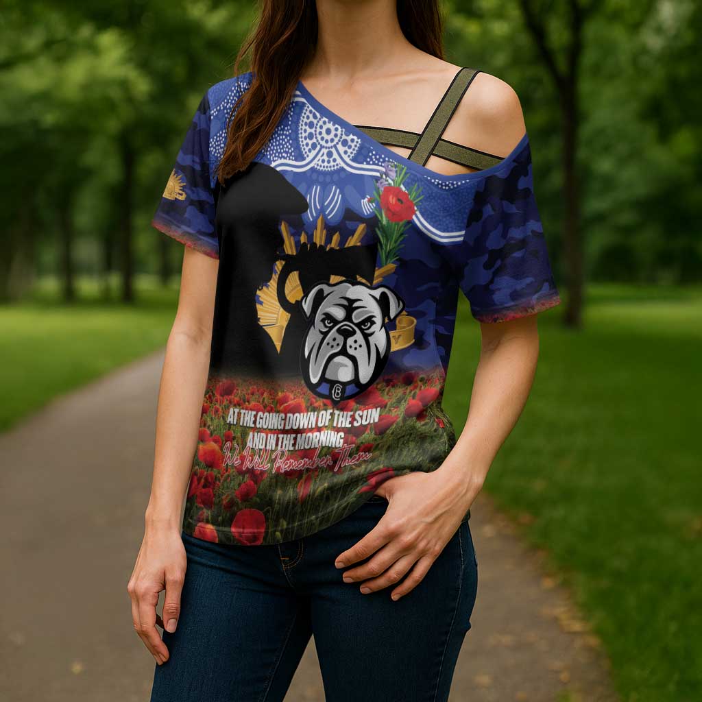Personalised Bulldogs Rugby ANZAC Day Cross Shoulder Shirt Last Post Poppy We Will Remember Them