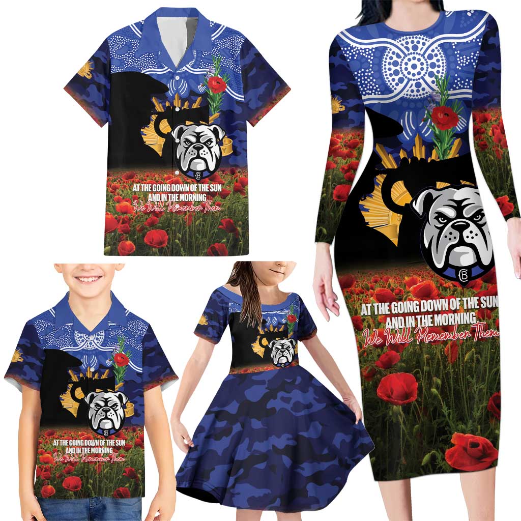 Personalised Bulldogs Rugby ANZAC Day Family Matching Long Sleeve Bodycon Dress and Hawaiian Shirt Last Post Poppy We Will Remember Them