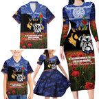 Personalised Bulldogs Rugby ANZAC Day Family Matching Long Sleeve Bodycon Dress and Hawaiian Shirt Last Post Poppy We Will Remember Them