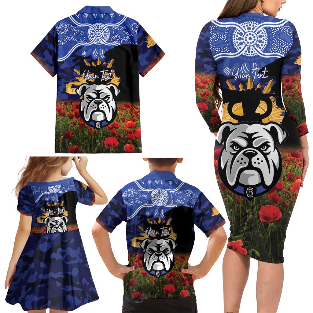 Personalised Bulldogs Rugby ANZAC Day Family Matching Long Sleeve Bodycon Dress and Hawaiian Shirt Last Post Poppy We Will Remember Them