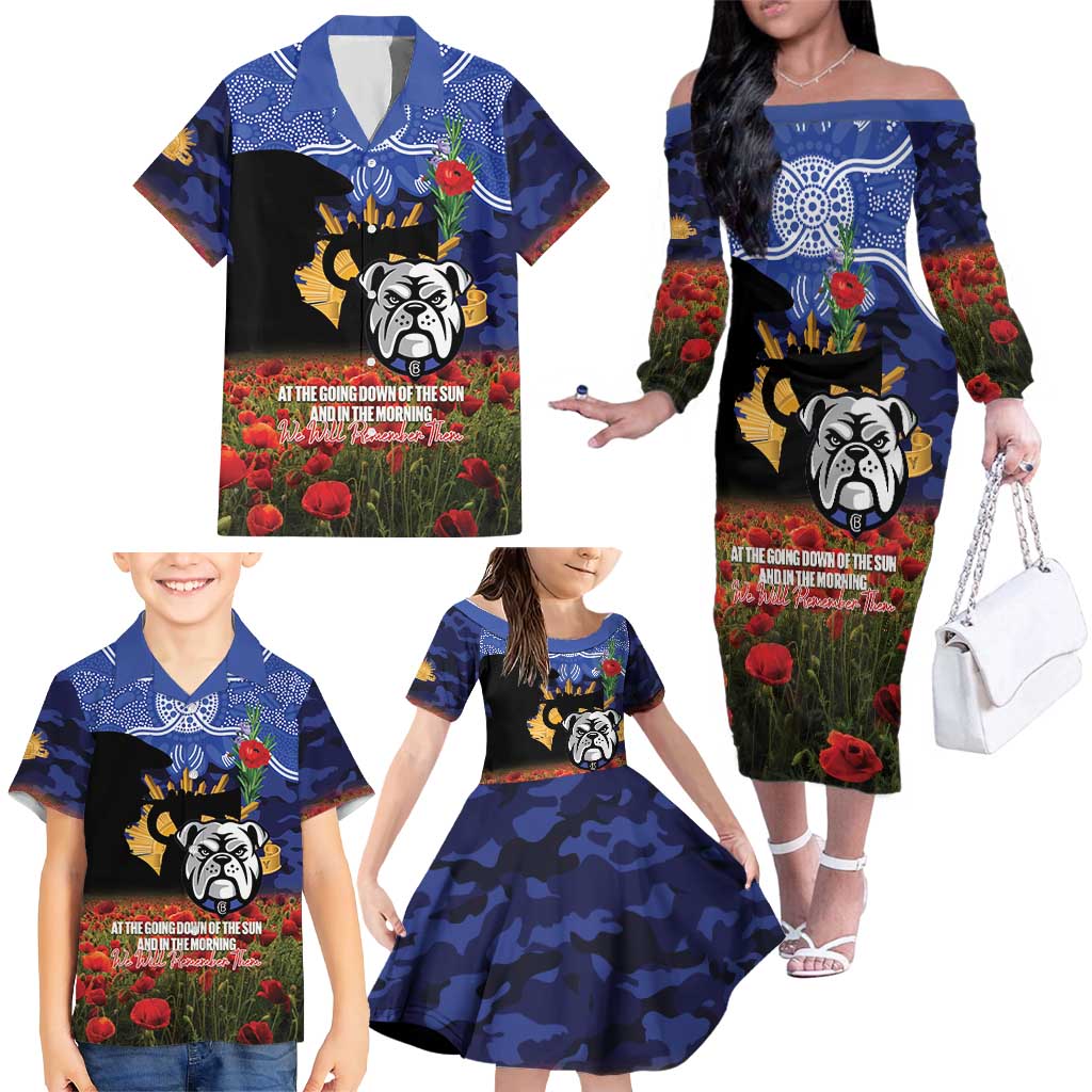 Personalised Bulldogs Rugby ANZAC Day Family Matching Off The Shoulder Long Sleeve Dress and Hawaiian Shirt Last Post Poppy We Will Remember Them
