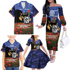 Personalised Bulldogs Rugby ANZAC Day Family Matching Off The Shoulder Long Sleeve Dress and Hawaiian Shirt Last Post Poppy We Will Remember Them