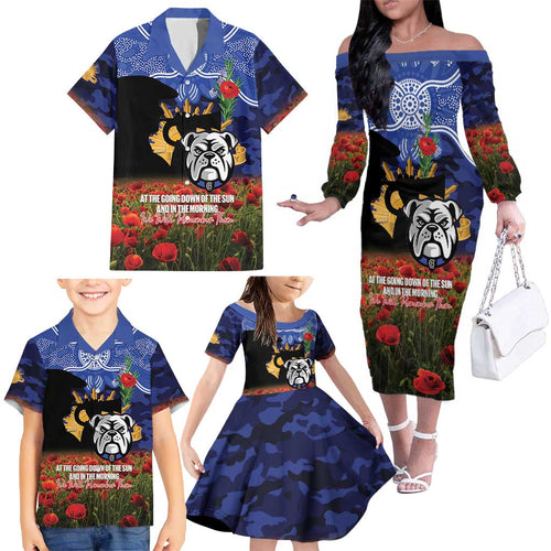 Personalised Bulldogs Rugby ANZAC Day Family Matching Off The Shoulder Long Sleeve Dress and Hawaiian Shirt Last Post Poppy We Will Remember Them