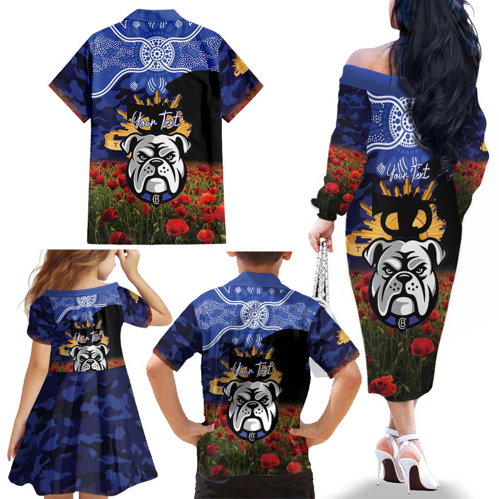 Personalised Bulldogs Rugby ANZAC Day Family Matching Off The Shoulder Long Sleeve Dress and Hawaiian Shirt Last Post Poppy We Will Remember Them
