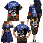 Personalised Bulldogs Rugby ANZAC Day Family Matching Off The Shoulder Long Sleeve Dress and Hawaiian Shirt Last Post Poppy We Will Remember Them