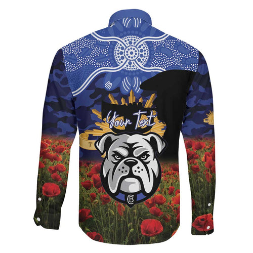 Personalised Bulldogs Rugby ANZAC Day Family Matching Off The Shoulder Long Sleeve Dress and Hawaiian Shirt Last Post Poppy We Will Remember Them