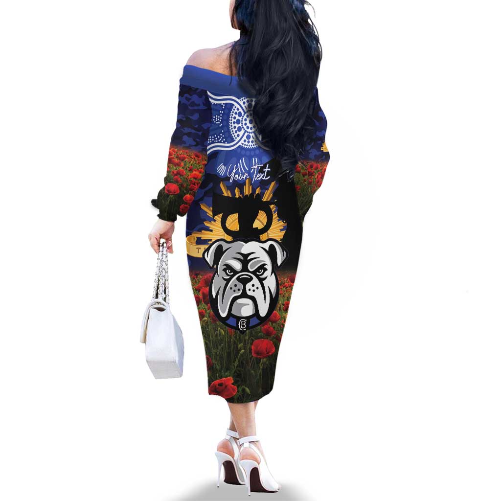 Personalised Bulldogs Rugby ANZAC Day Family Matching Off The Shoulder Long Sleeve Dress and Hawaiian Shirt Last Post Poppy We Will Remember Them