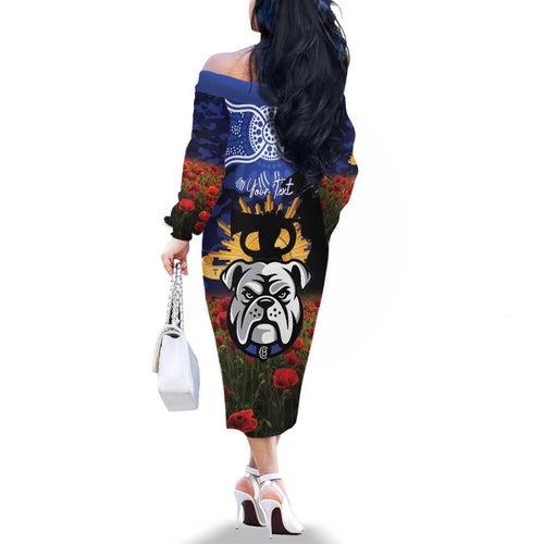 Personalised Bulldogs Rugby ANZAC Day Family Matching Off The Shoulder Long Sleeve Dress and Hawaiian Shirt Last Post Poppy We Will Remember Them