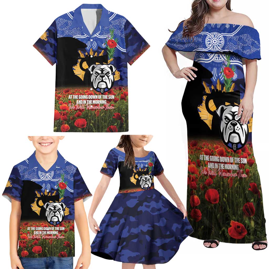 Personalised Bulldogs Rugby ANZAC Day Family Matching Off Shoulder Maxi Dress and Hawaiian Shirt Last Post Poppy We Will Remember Them