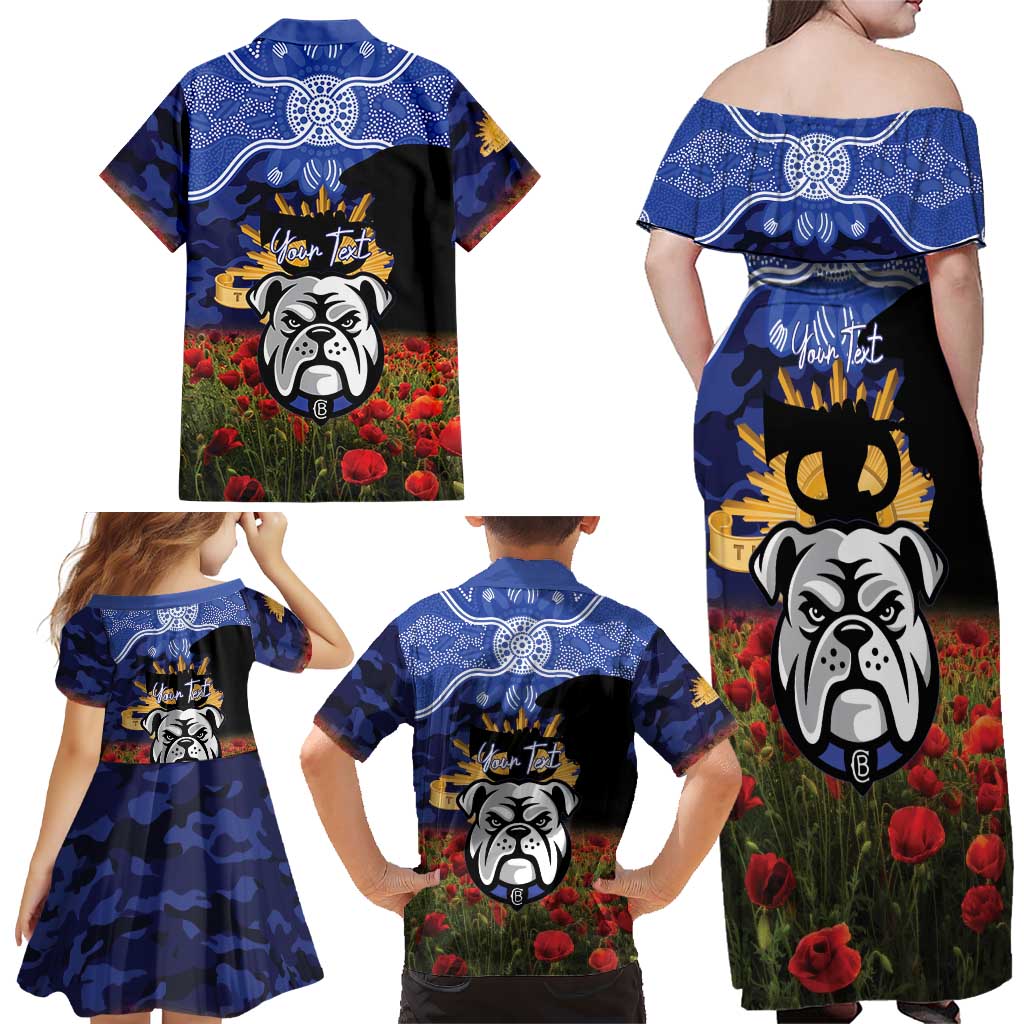 Personalised Bulldogs Rugby ANZAC Day Family Matching Off Shoulder Maxi Dress and Hawaiian Shirt Last Post Poppy We Will Remember Them