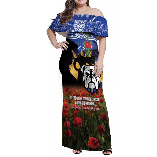 Personalised Bulldogs Rugby ANZAC Day Family Matching Off Shoulder Maxi Dress and Hawaiian Shirt Last Post Poppy We Will Remember Them