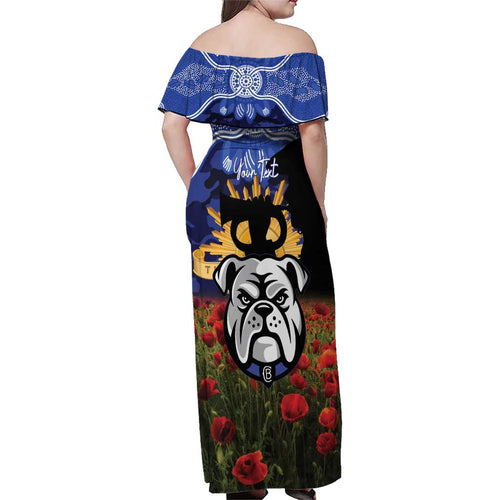 Personalised Bulldogs Rugby ANZAC Day Family Matching Off Shoulder Maxi Dress and Hawaiian Shirt Last Post Poppy We Will Remember Them