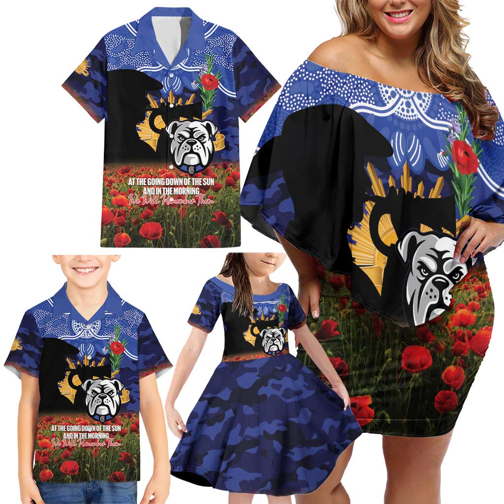 Personalised Bulldogs Rugby ANZAC Day Family Matching Off Shoulder Short Dress and Hawaiian Shirt Last Post Poppy We Will Remember Them