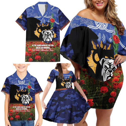 Personalised Bulldogs Rugby ANZAC Day Family Matching Off Shoulder Short Dress and Hawaiian Shirt Last Post Poppy We Will Remember Them