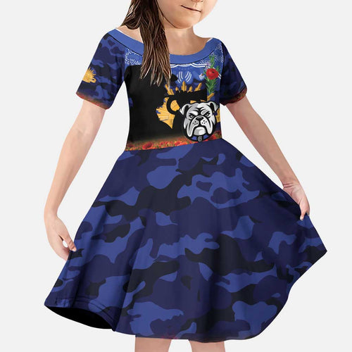 Personalised Bulldogs Rugby ANZAC Day Family Matching Off Shoulder Short Dress and Hawaiian Shirt Last Post Poppy We Will Remember Them