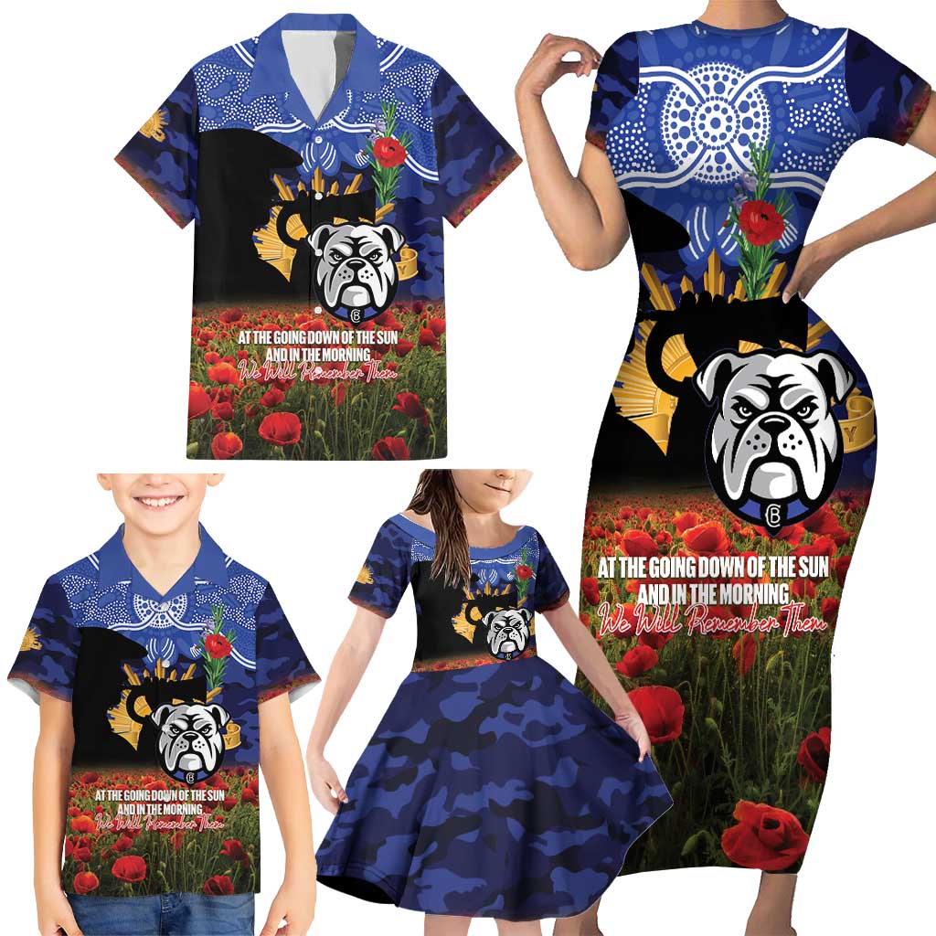 Personalised Bulldogs Rugby ANZAC Day Family Matching Short Sleeve Bodycon Dress and Hawaiian Shirt Last Post Poppy We Will Remember Them