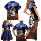 Personalised Bulldogs Rugby ANZAC Day Family Matching Short Sleeve Bodycon Dress and Hawaiian Shirt Last Post Poppy We Will Remember Them