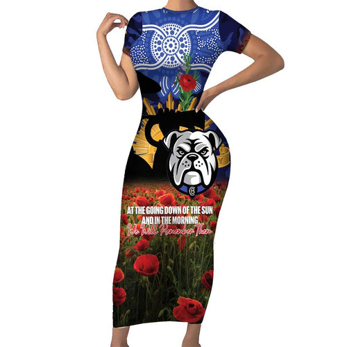 Personalised Bulldogs Rugby ANZAC Day Family Matching Short Sleeve Bodycon Dress and Hawaiian Shirt Last Post Poppy We Will Remember Them