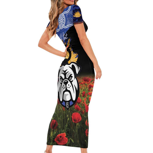 Personalised Bulldogs Rugby ANZAC Day Family Matching Short Sleeve Bodycon Dress and Hawaiian Shirt Last Post Poppy We Will Remember Them
