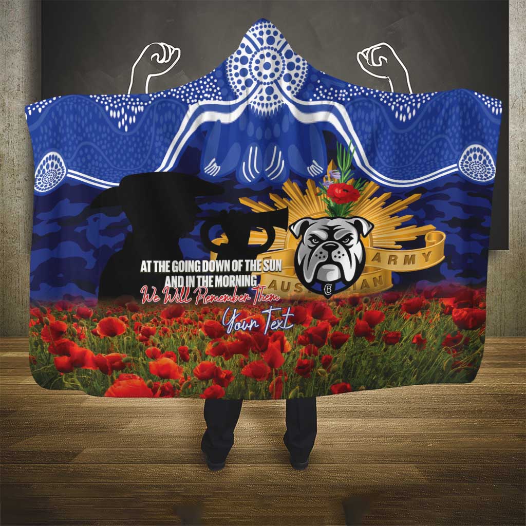 Personalised Bulldogs Rugby ANZAC Day Hooded Blanket Last Post Poppy We Will Remember Them