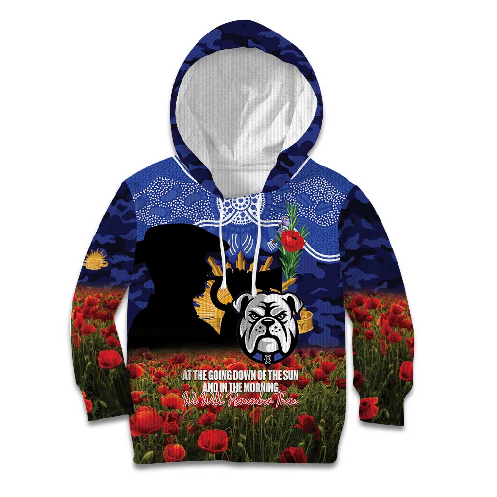 Personalised Bulldogs Rugby ANZAC Day Kid Hoodie Last Post Poppy We Will Remember Them