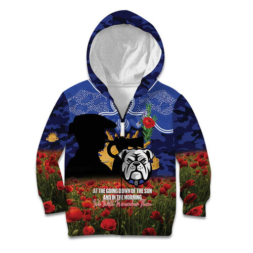 Personalised Bulldogs Rugby ANZAC Day Kid Hoodie Last Post Poppy We Will Remember Them