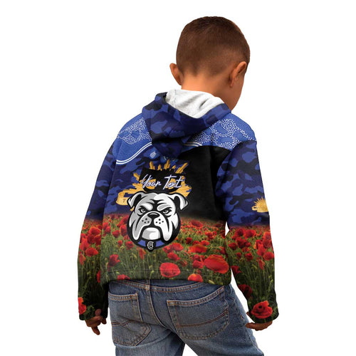 Personalised Bulldogs Rugby ANZAC Day Kid Hoodie Last Post Poppy We Will Remember Them