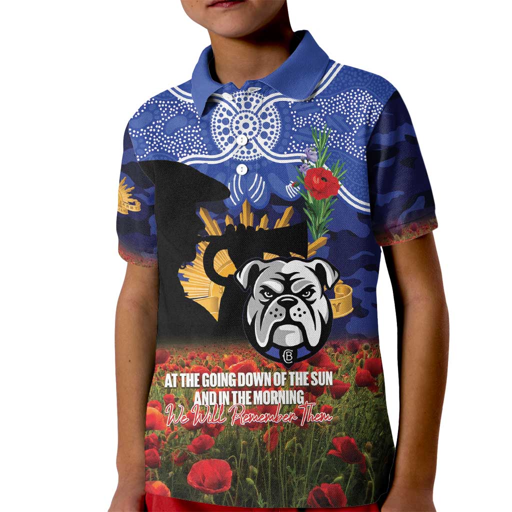 Personalised Bulldogs Rugby ANZAC Day Kid Polo Shirt Last Post Poppy We Will Remember Them