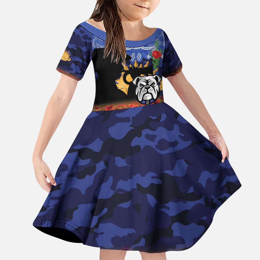 Personalised Bulldogs Rugby ANZAC Day Kid Short Sleeve Dress Last Post Poppy We Will Remember Them