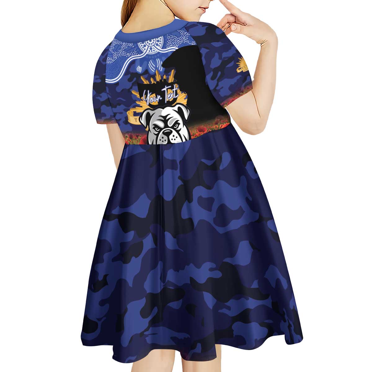 Personalised Bulldogs Rugby ANZAC Day Kid Short Sleeve Dress Last Post Poppy We Will Remember Them