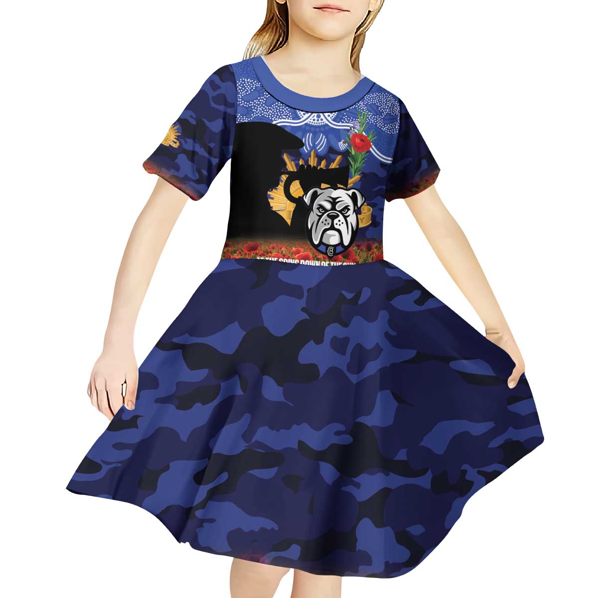 Personalised Bulldogs Rugby ANZAC Day Kid Short Sleeve Dress Last Post Poppy We Will Remember Them
