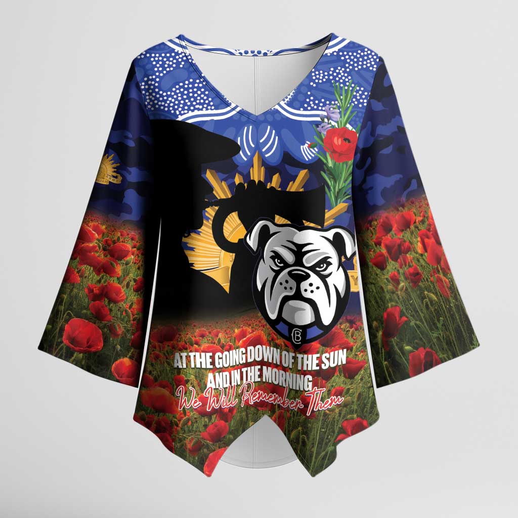Personalised Bulldogs Rugby ANZAC Day Kimono Sleeve Blouse Last Post Poppy We Will Remember Them