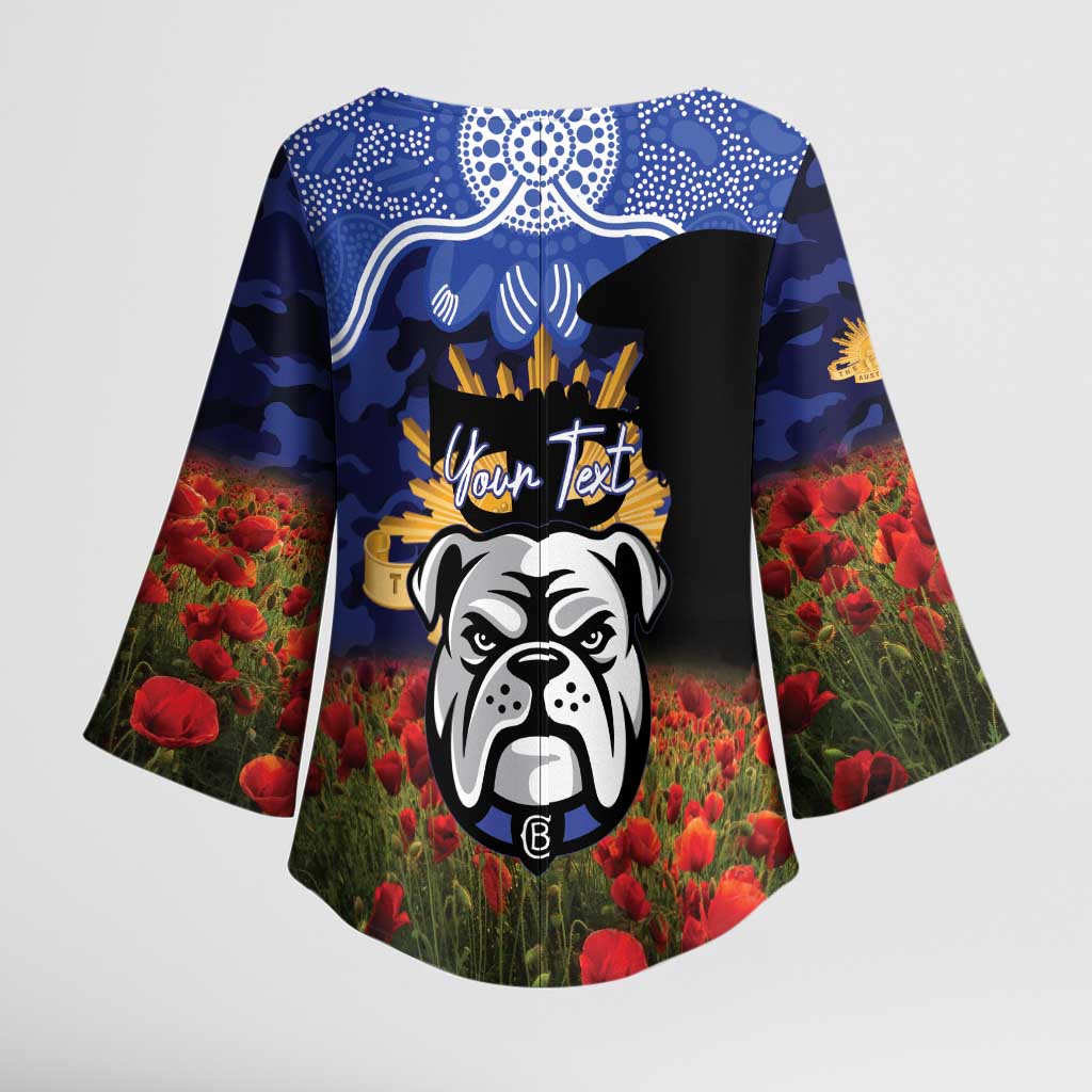 Personalised Bulldogs Rugby ANZAC Day Kimono Sleeve Blouse Last Post Poppy We Will Remember Them