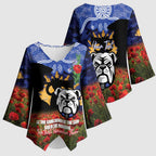 Personalised Bulldogs Rugby ANZAC Day Kimono Sleeve Blouse Last Post Poppy We Will Remember Them