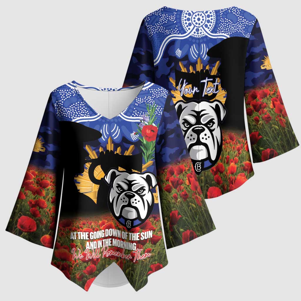 Personalised Bulldogs Rugby ANZAC Day Kimono Sleeve Blouse Last Post Poppy We Will Remember Them