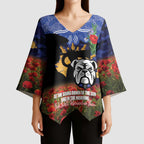 Personalised Bulldogs Rugby ANZAC Day Kimono Sleeve Blouse Last Post Poppy We Will Remember Them