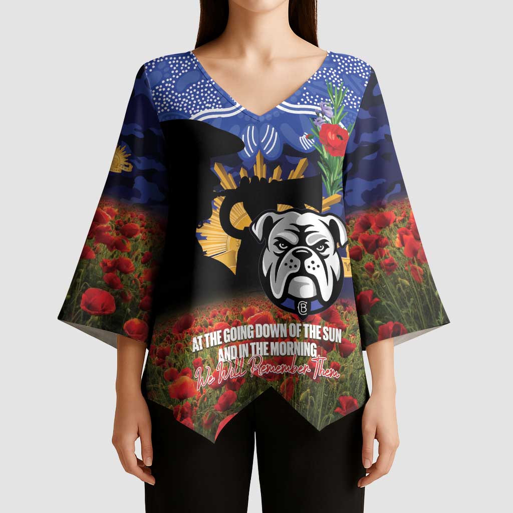 Personalised Bulldogs Rugby ANZAC Day Kimono Sleeve Blouse Last Post Poppy We Will Remember Them