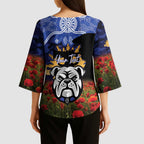 Personalised Bulldogs Rugby ANZAC Day Kimono Sleeve Blouse Last Post Poppy We Will Remember Them