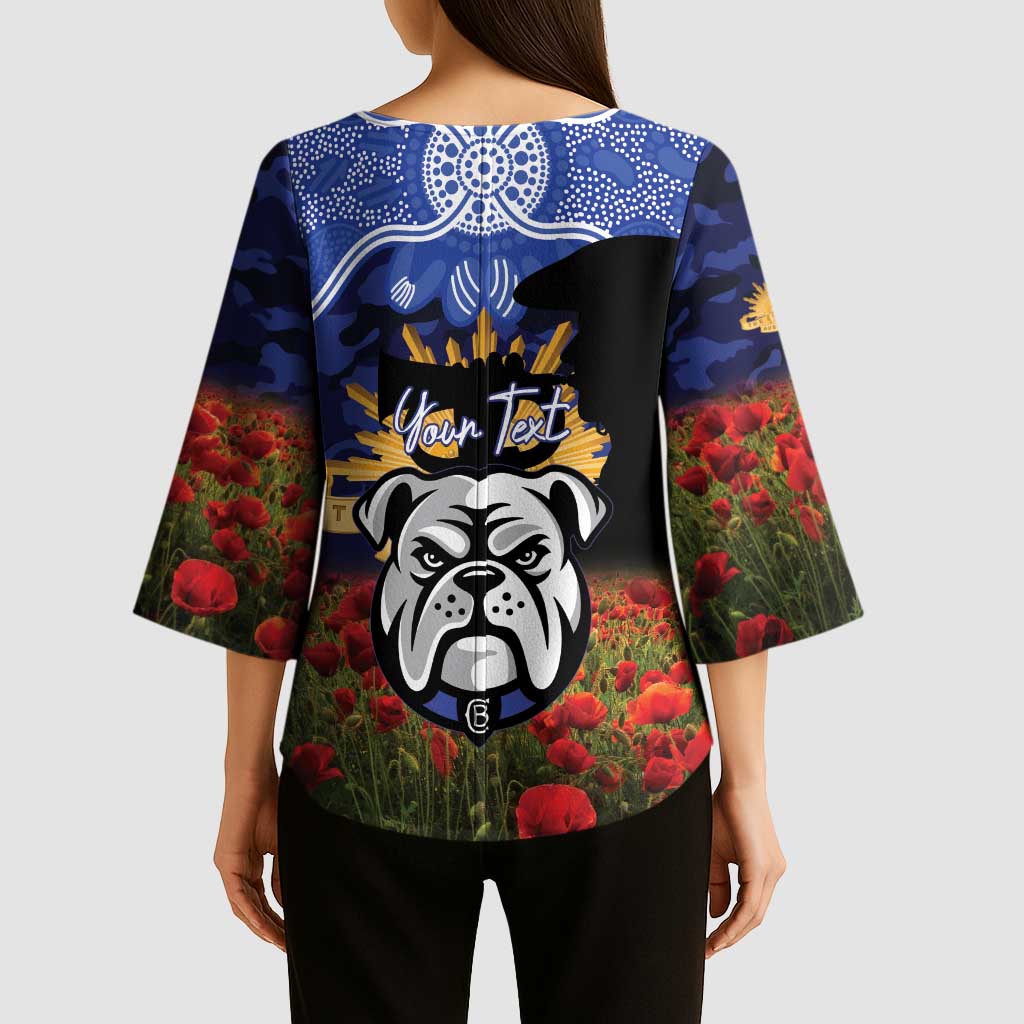 Personalised Bulldogs Rugby ANZAC Day Kimono Sleeve Blouse Last Post Poppy We Will Remember Them