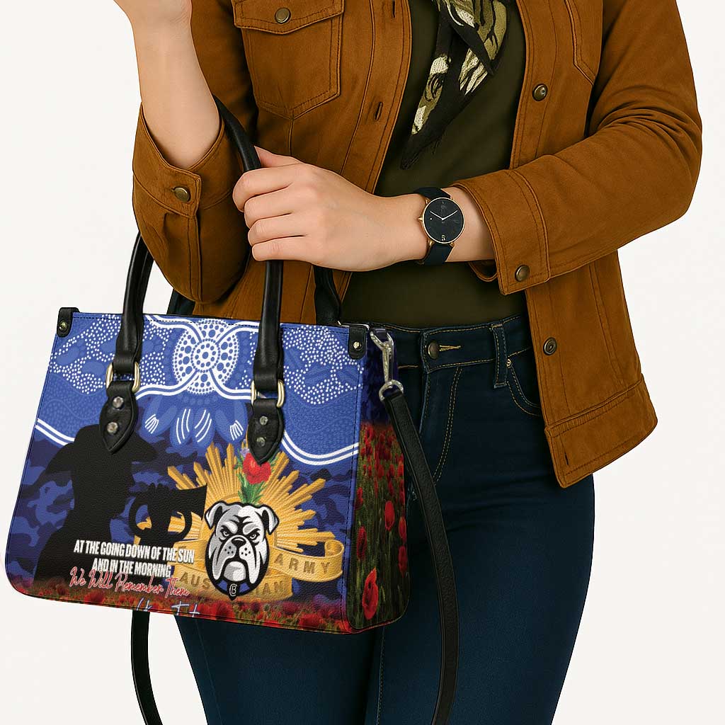 Personalised Bulldogs Rugby ANZAC Day Leather Bag Last Post Poppy We Will Remember Them