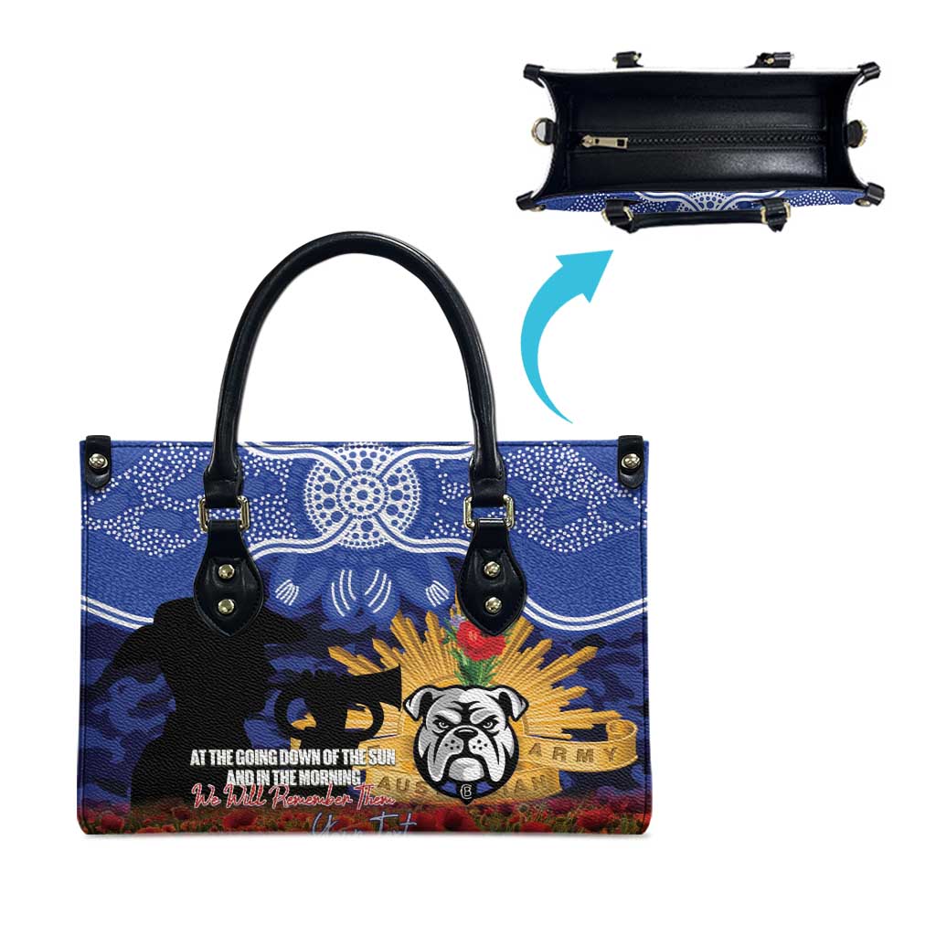 Personalised Bulldogs Rugby ANZAC Day Leather Bag Last Post Poppy We Will Remember Them