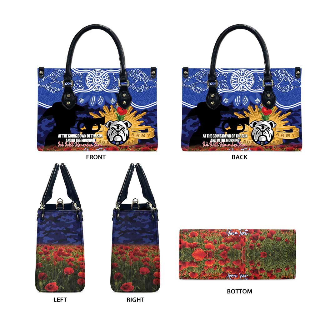 Personalised Bulldogs Rugby ANZAC Day Leather Bag Last Post Poppy We Will Remember Them