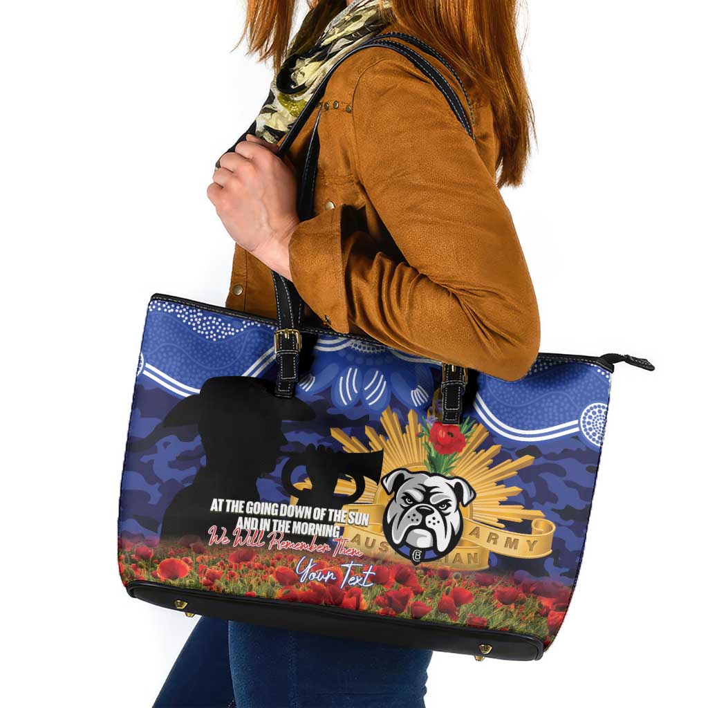 Personalised Bulldogs Rugby ANZAC Day Leather Tote Bag Last Post Poppy We Will Remember Them