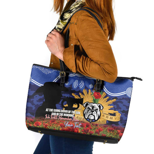 Personalised Bulldogs Rugby ANZAC Day Leather Tote Bag Last Post Poppy We Will Remember Them