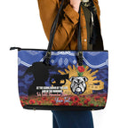 Personalised Bulldogs Rugby ANZAC Day Leather Tote Bag Last Post Poppy We Will Remember Them