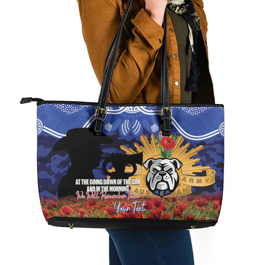 Personalised Bulldogs Rugby ANZAC Day Leather Tote Bag Last Post Poppy We Will Remember Them