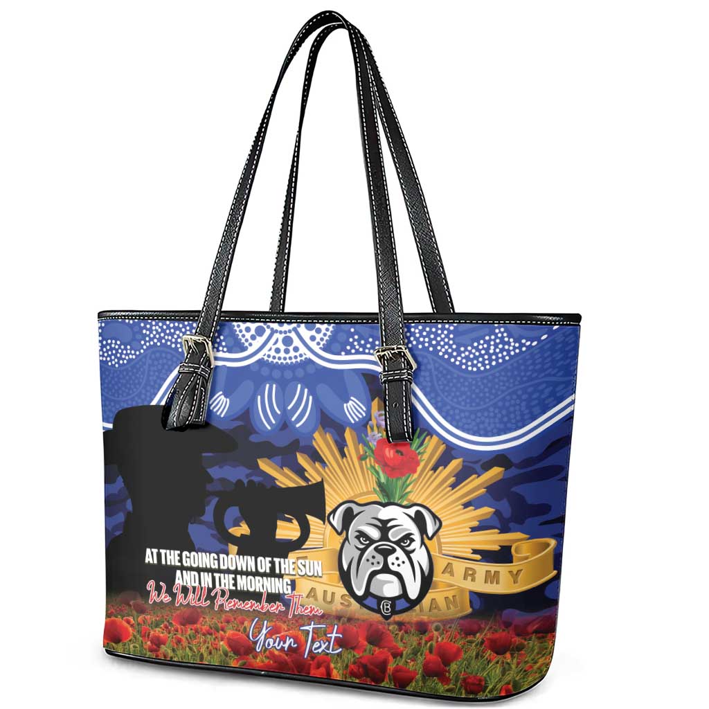Personalised Bulldogs Rugby ANZAC Day Leather Tote Bag Last Post Poppy We Will Remember Them
